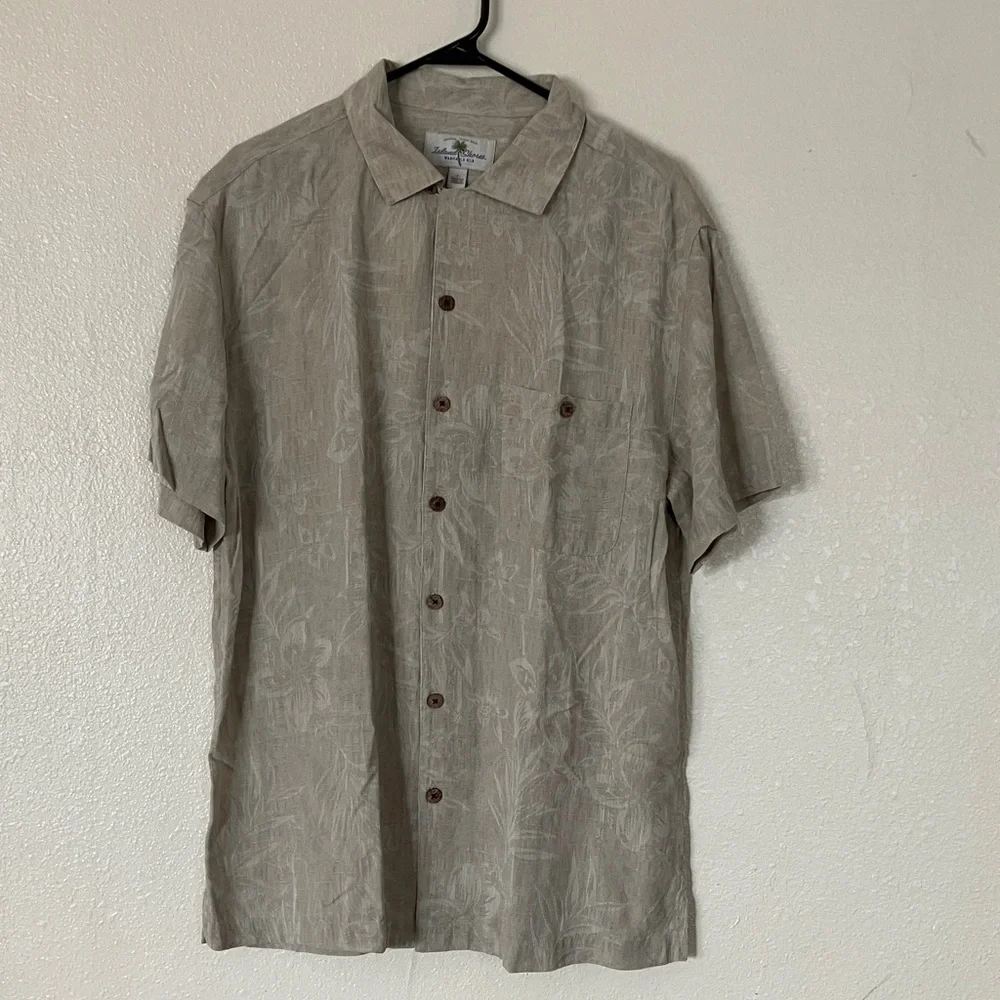 Island Shores Washable Silk Tropical Button Down Shirt, L
